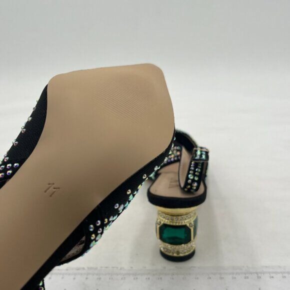 Women Pointed Toe Slingback Wedding Pumps Chunky Low Heel Rhinestone Sandals - Picture 5 of 7